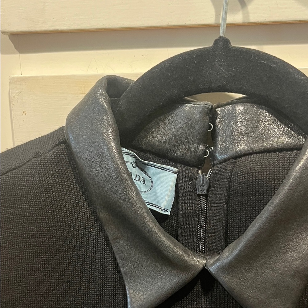 Prada Black Sweater with Leather Collar
